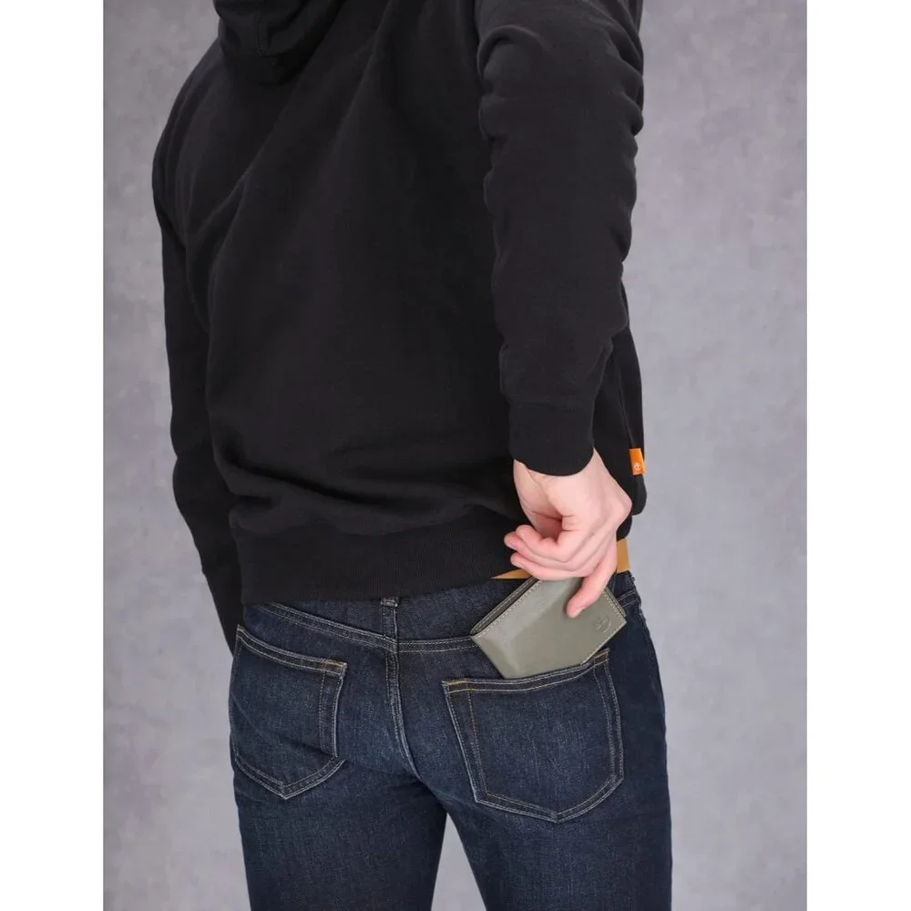 Mens Leather Wallet With Attached Flip Pocket, Grey (Fine Break), One Size